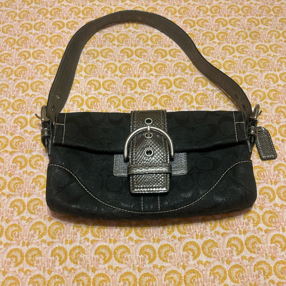 Vintage Coach Black and Silver Shoulder Bag